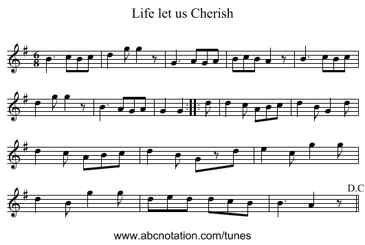 Life let us Cherish - staff notation