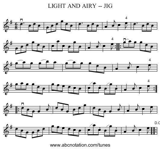 LIGHT AND AIRY -- JIG - staff notation
