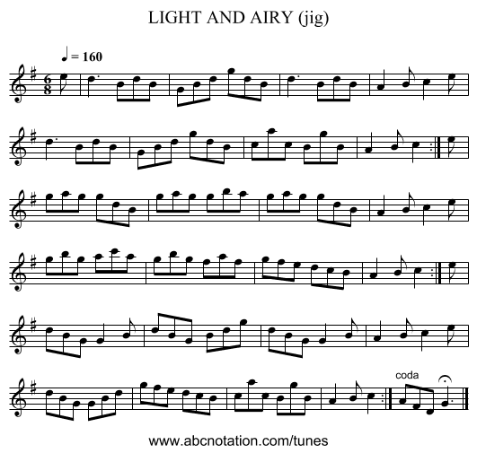 LIGHT AND AIRY (jig) - staff notation