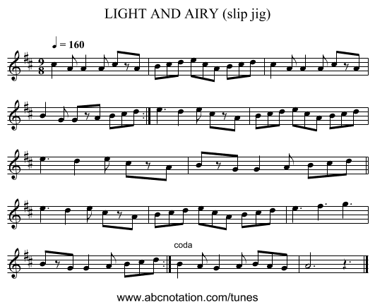 LIGHT AND AIRY (slip jig) - staff notation
