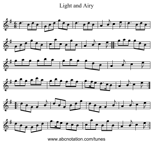 Light and Airy - staff notation