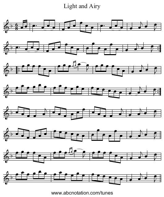 Light and Airy - staff notation