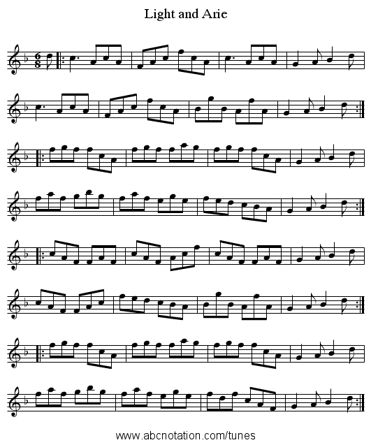 Light and Arie - staff notation