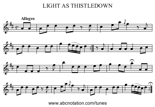 LIGHT AS THISTLEDOWN - staff notation
