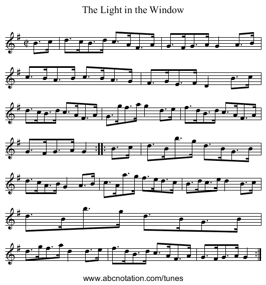 Light in the Window, The - staff notation