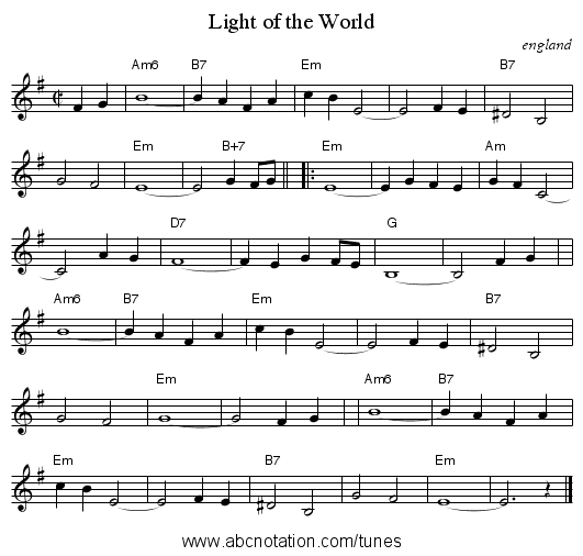 Light of the World - staff notation