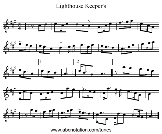 Lighthouse Keeper's - staff notation
