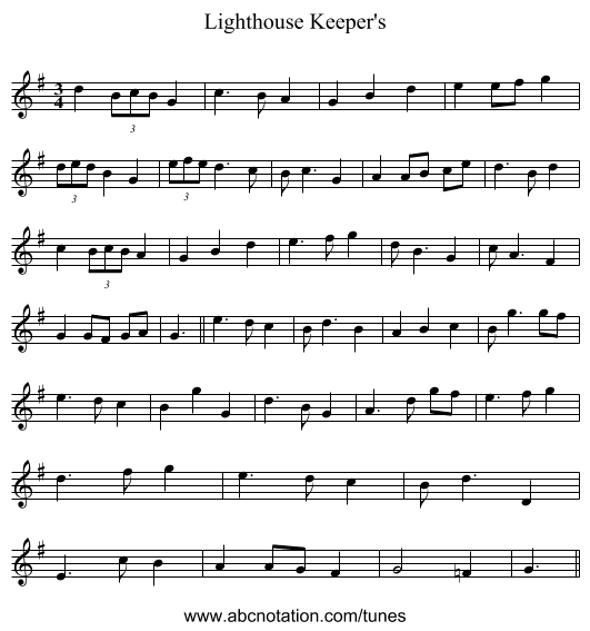 Lighthouse Keeper's - staff notation