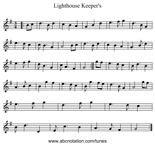 Lighthouse Keeper's - staff notation