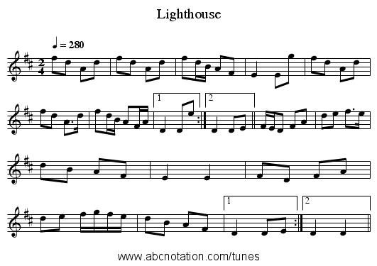 Lighthouse - staff notation