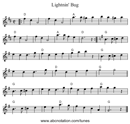 Lightnin' Bug - staff notation
