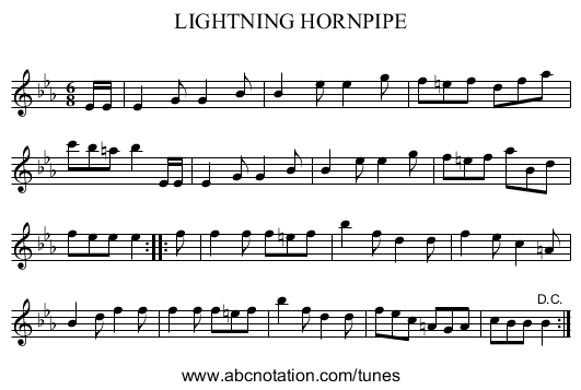 LIGHTNING HORNPIPE - staff notation