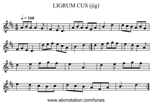 LIGRUM CUS (jig) - staff notation