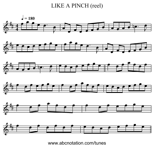 LIKE A PINCH (reel) - staff notation
