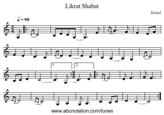 Likrat Shabat - staff notation