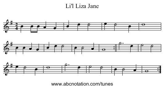 Li'l Liza Jane - staff notation