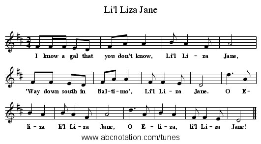 Li'l Liza Jane - staff notation