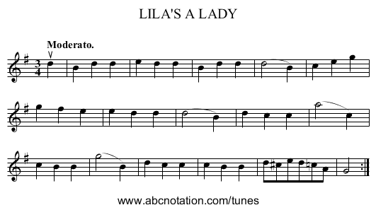 LILA'S A LADY - staff notation