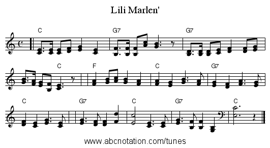 Lili Marlen' - staff notation
