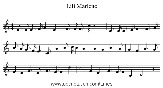 Lili Marlene - staff notation