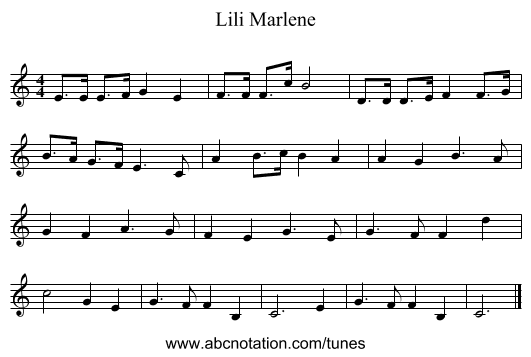 Lili Marlene - staff notation