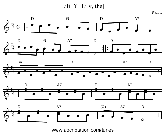 Lili, Y [Lily, the] - staff notation