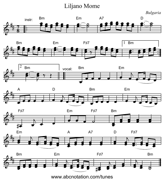 Liljano Mome - staff notation