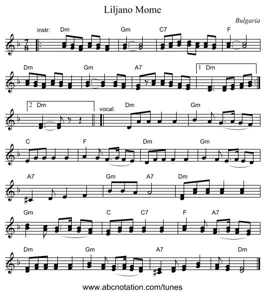 Liljano Mome - staff notation