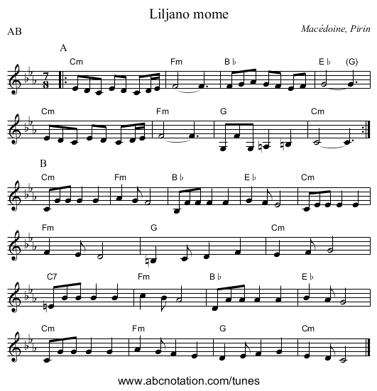Liljano mome - staff notation