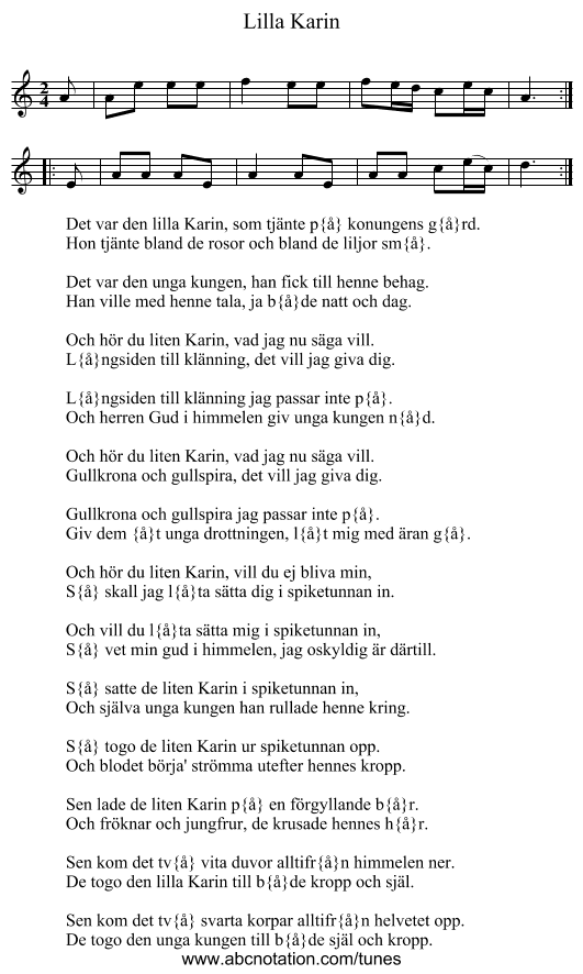 Lilla Karin - staff notation