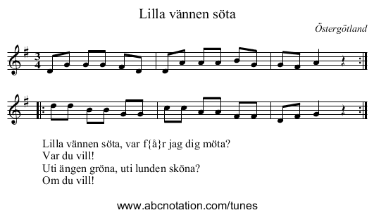 Lilla vännen söta - staff notation