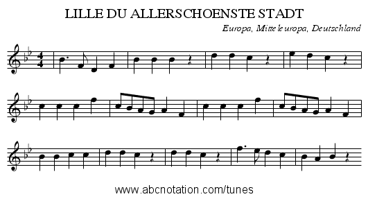 LILLE DU ALLERSCHOENSTE STADT - staff notation