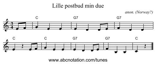 Lille postbud min due - staff notation