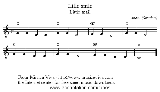 Lille snile - staff notation