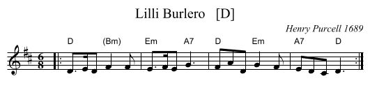 Lilli Burlero   [D] - staff notation