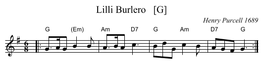Lilli Burlero   [G] - staff notation