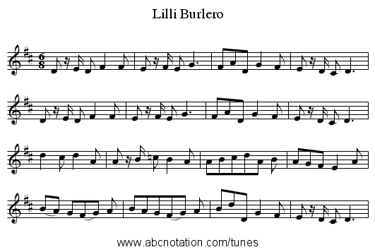 Lilli Burlero - staff notation