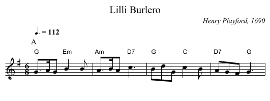 Lilli Burlero - staff notation
