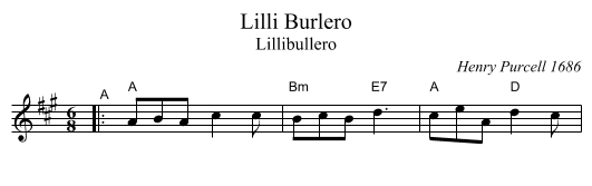 Lilli Burlero - staff notation