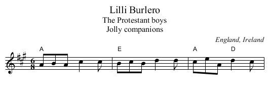 Lilli Burlero - staff notation