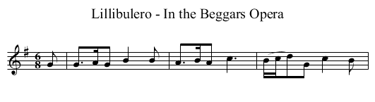 Lillibulero - In the Beggars Opera - staff notation