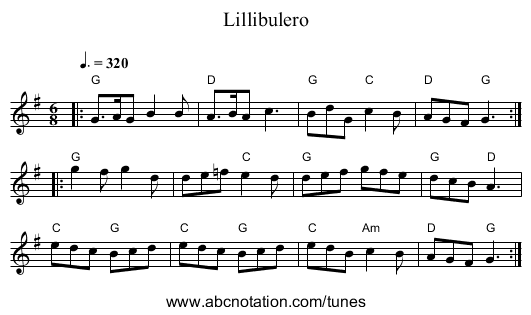 Lillibulero - staff notation