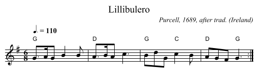 Lillibulero - staff notation