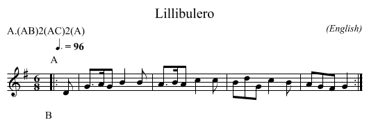 Lillibulero - staff notation