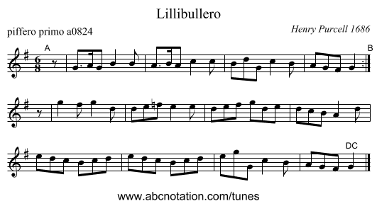 Lillibullero - staff notation