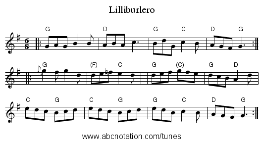 Lilliburlero - staff notation
