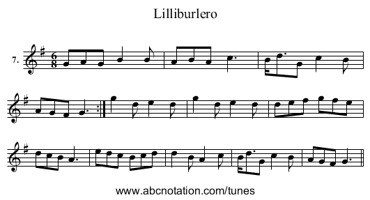 Lilliburlero - staff notation