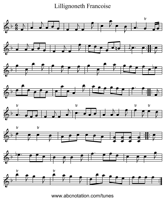 Lillignoneth Francoise - staff notation