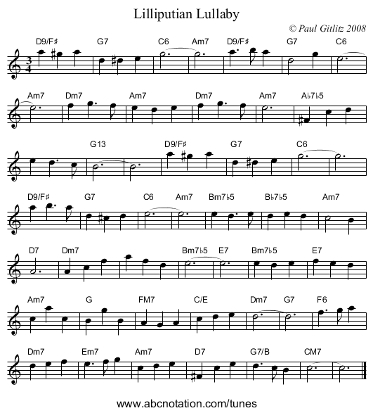 Lilliputian Lullaby - staff notation
