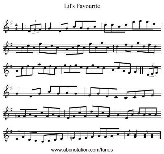 Lil's Favourite - staff notation